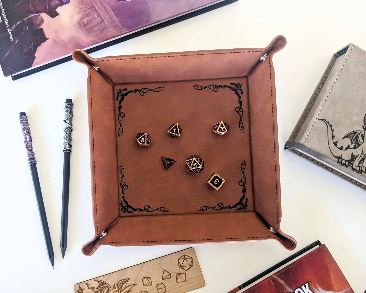Dragon Border - D&D - Vegan Leather Dice Rolling Tray
