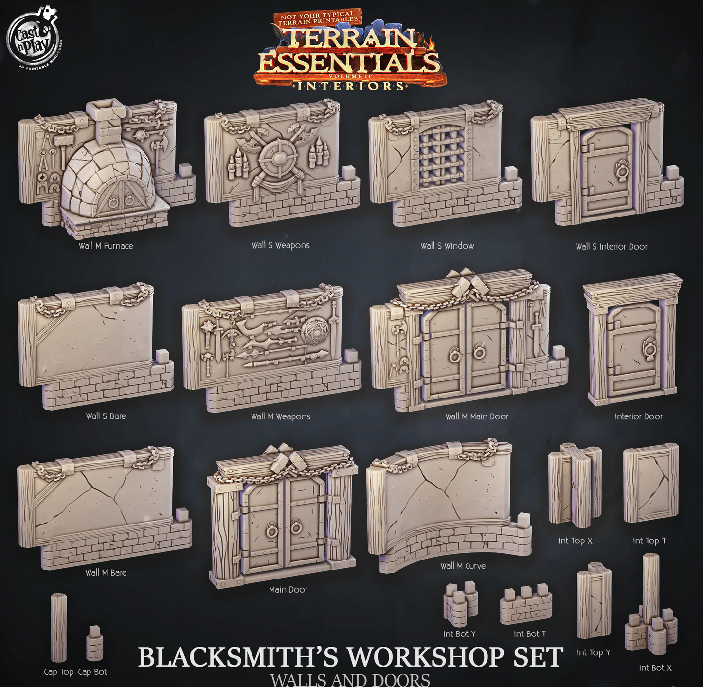 3D Printed Cast n Play Blacksmith's Workshop Walls and Doors Terrain Essentials 28mm 32mm D&D