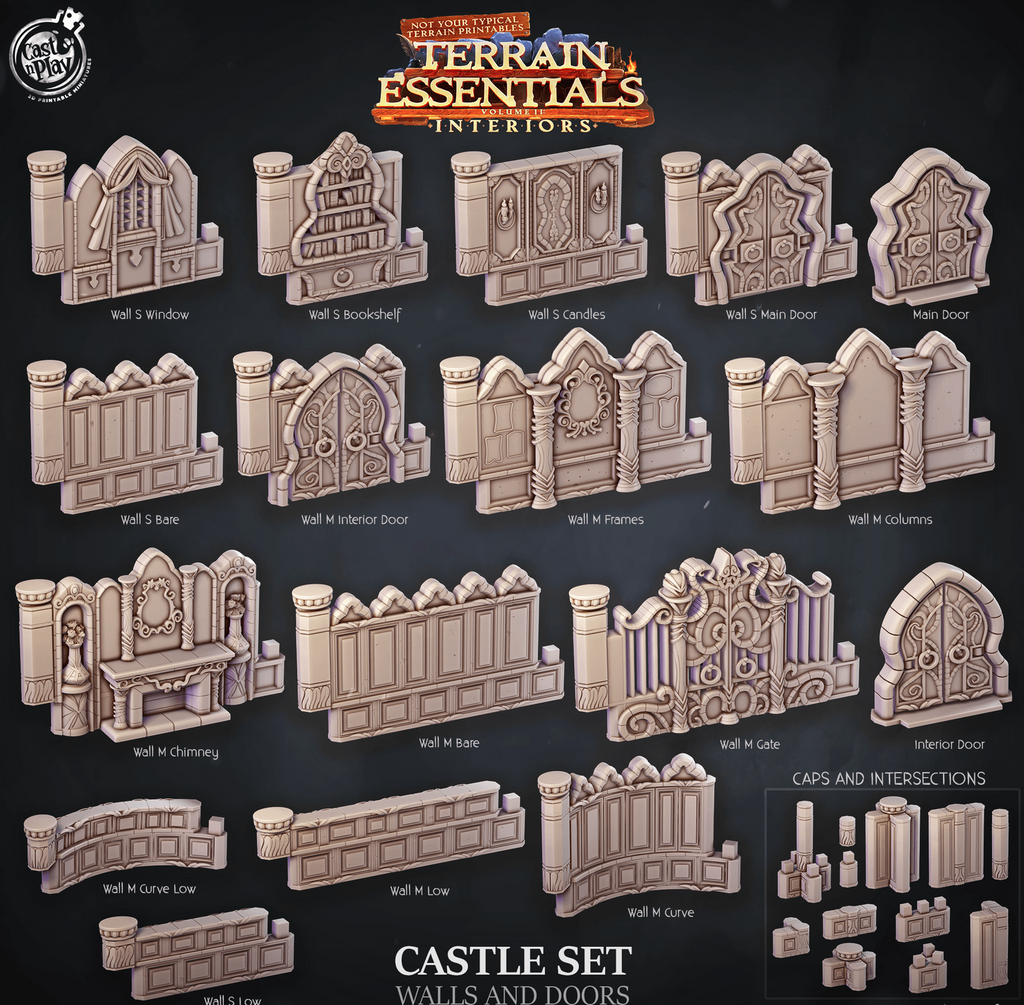 3D Printed Cast n Play Castle Walls And Doors Terrain Essentials 28mm 32mm D&D