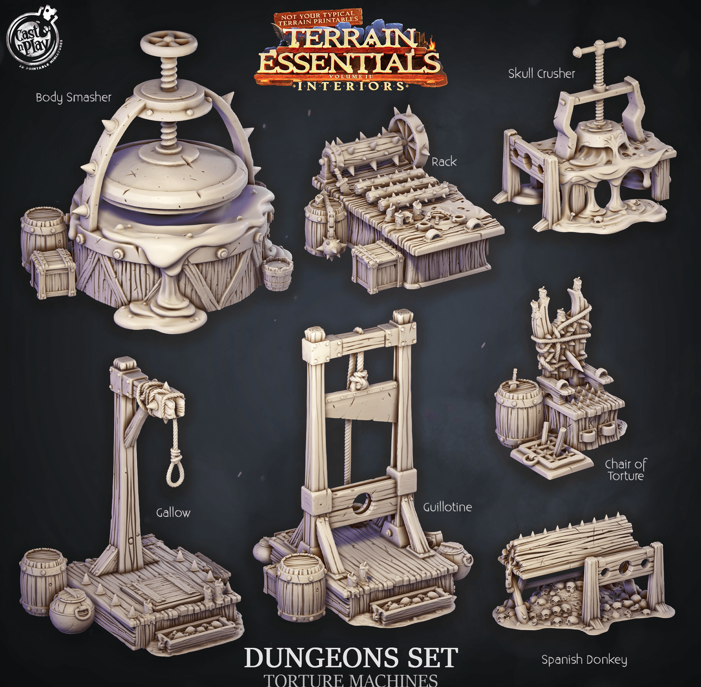 3D Printed Cast n Play Dungeons Torture Machines Terrain Essentials 28mm 32mm D&D