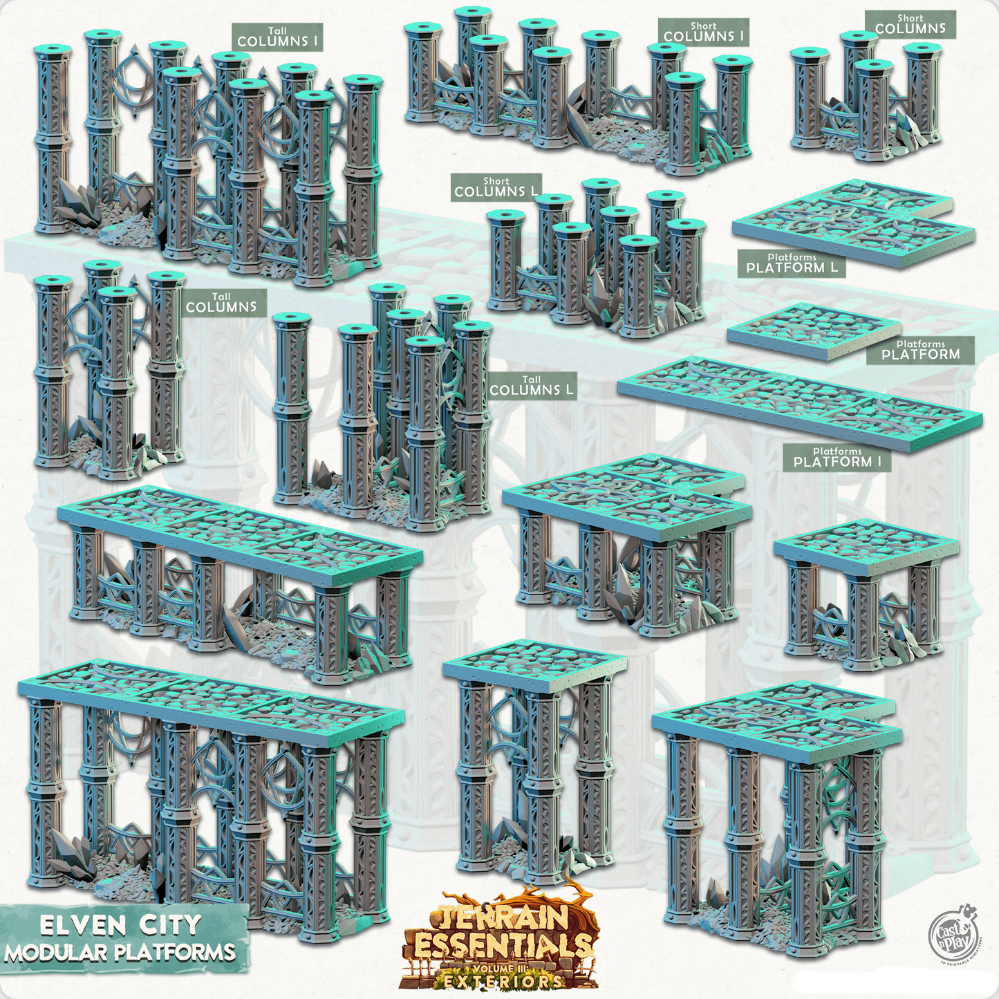 3D Printed Cast n Play Modular Platforms Elven City Set Terrain Essentials Vol III Exteriors 28mm 32mm D&D