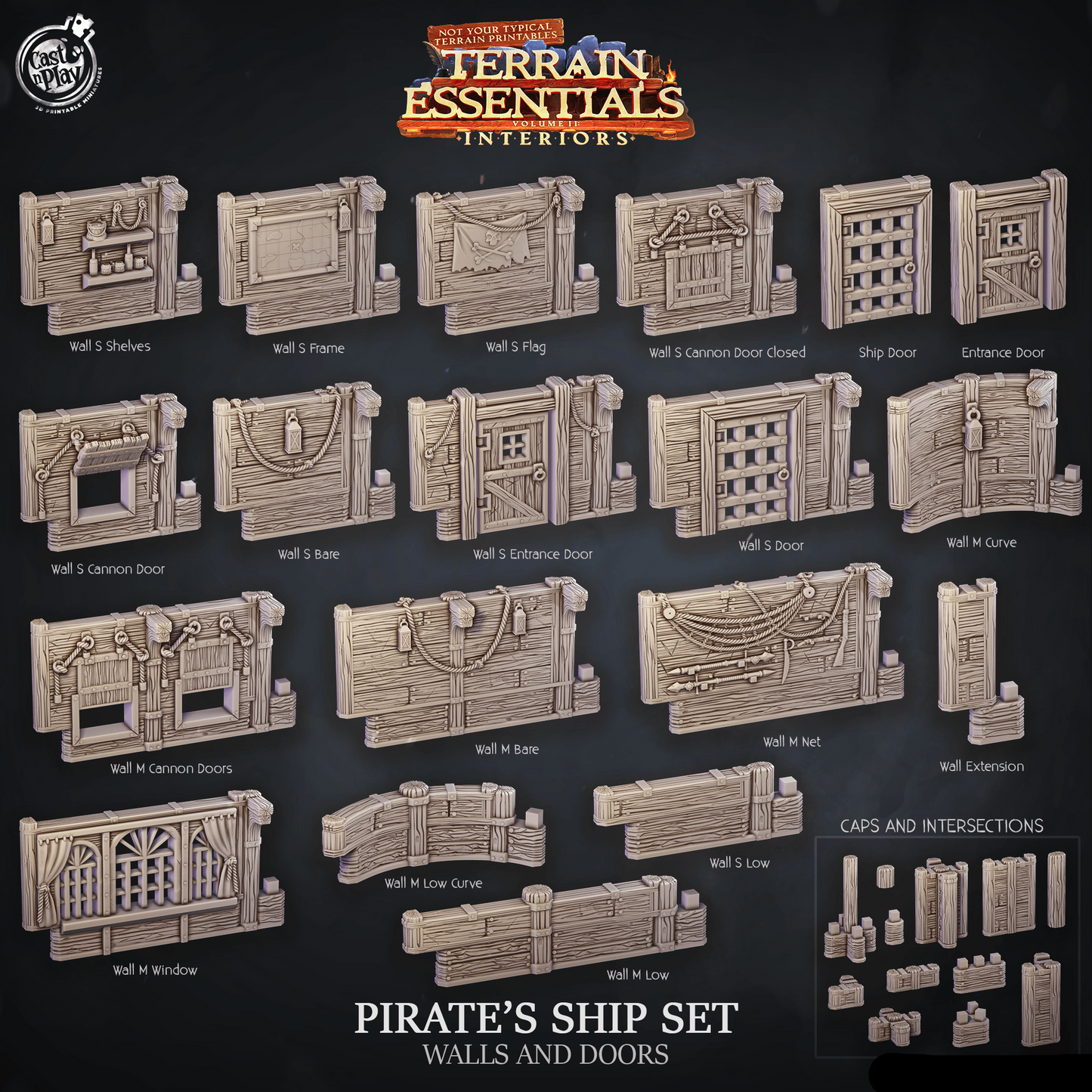 3D Printed Cast n Play Pirate Ship Walls and Doors Terrain Essentials 28mm 32mm D&D