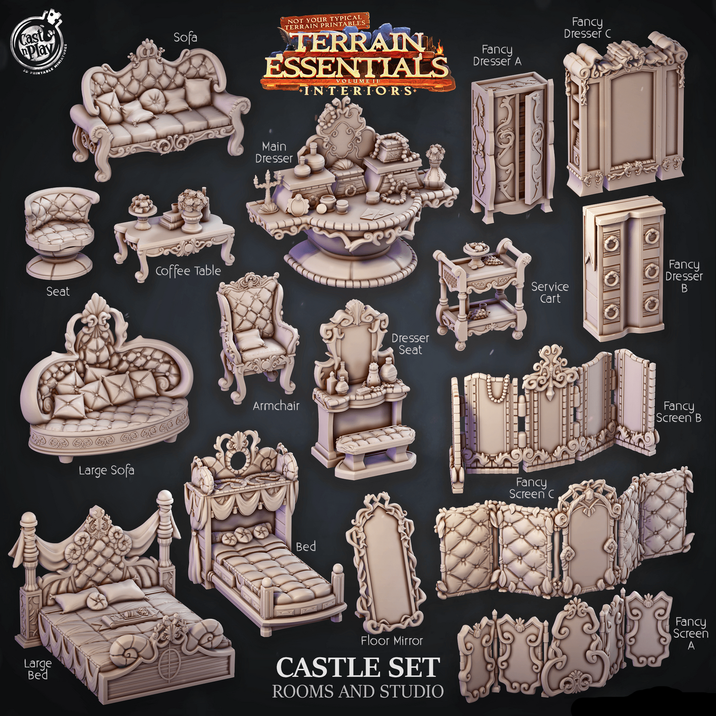 3D Printed Cast n Play Room and Studio Castle Set Terrain Essentials 28mm 32mm D&D