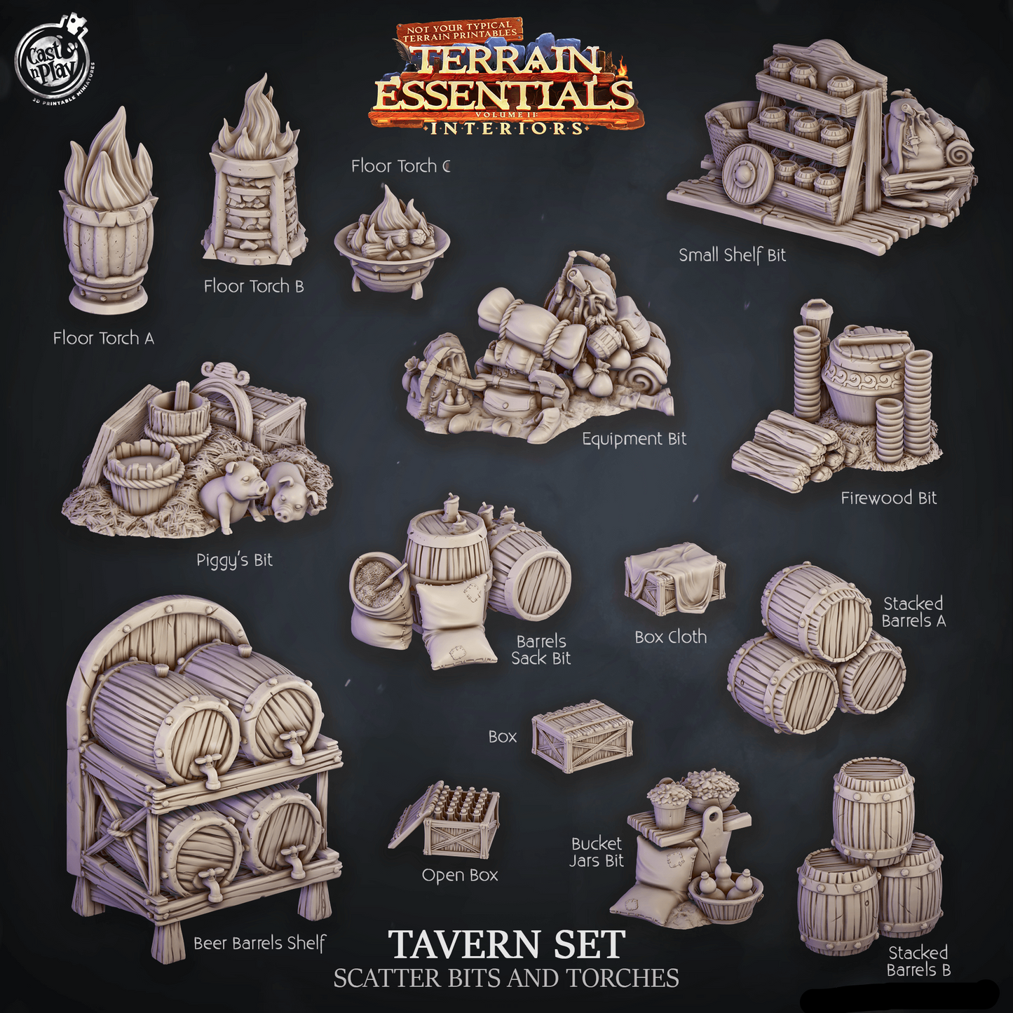 3D Printed Cast n Play Tavern Scatter Bits and Torches Terrain Essentials 28mm 32mm D&D
