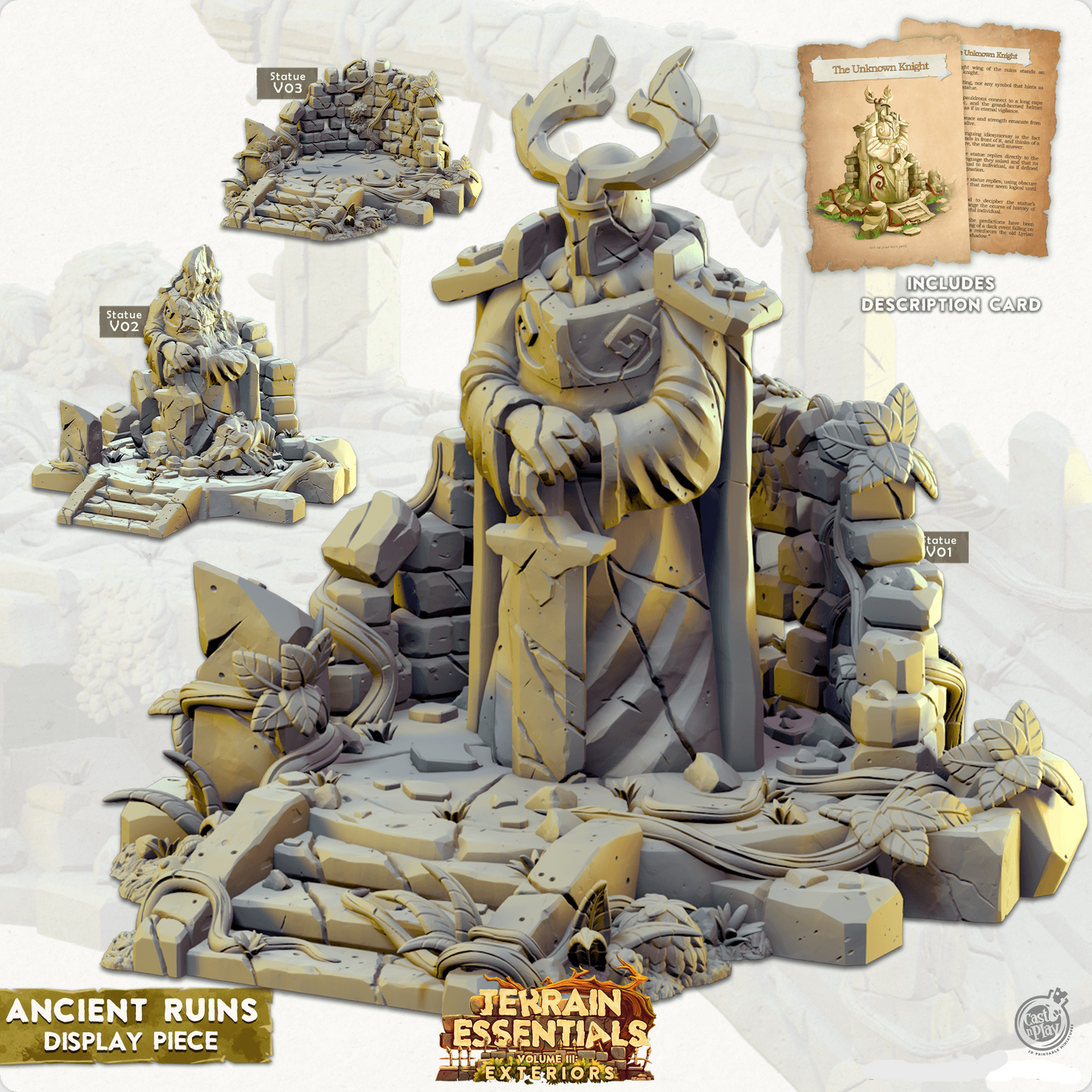 3D Printed Cast n Play Terrain Essentials Ancient Ruins - Display Statue Ancient Ruins Set 28mm 32mm D&D