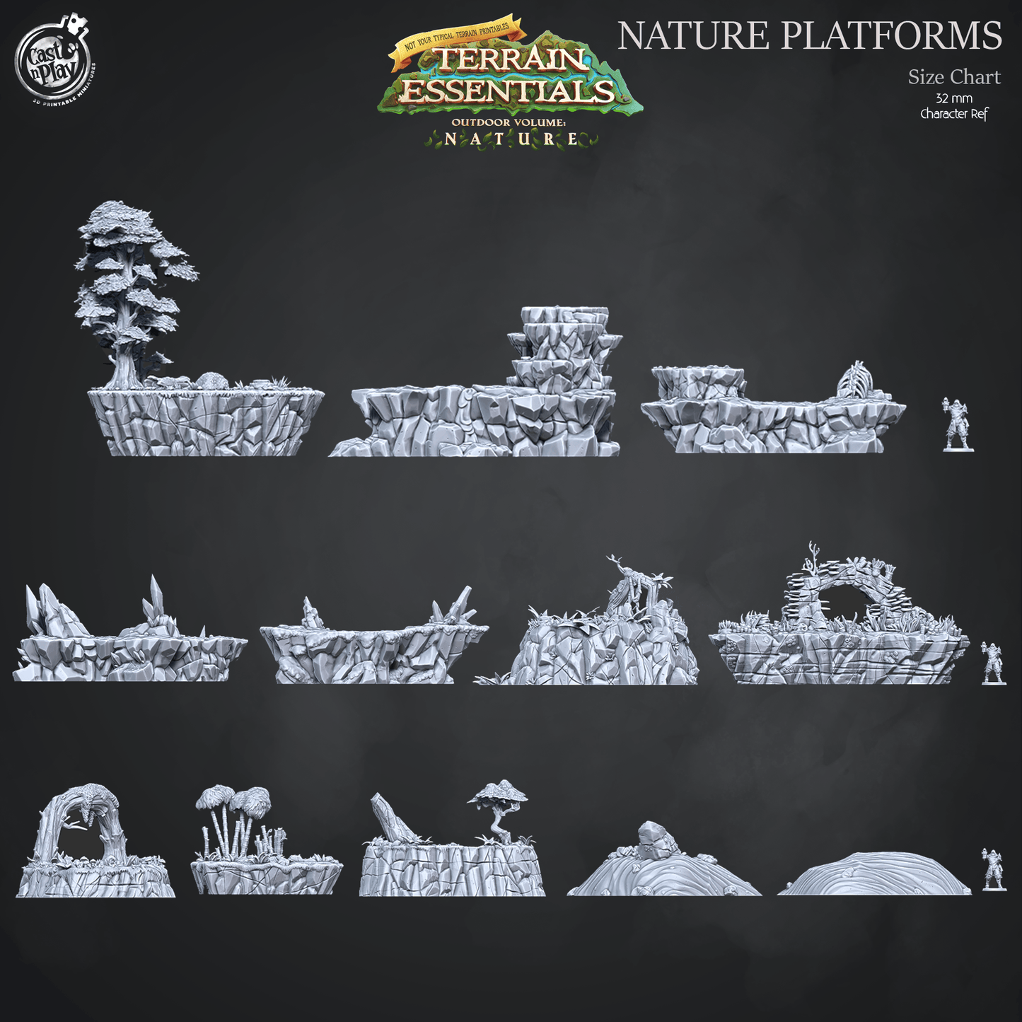 3D Printed Cast n Play Terrain Essentials Nature - Nature Big Platforms Set 28mm 32mm D&D