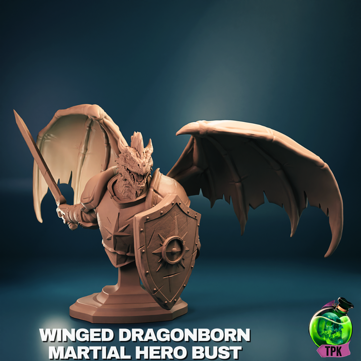 Winged Dragonborn Male Hero Miniature and Bust