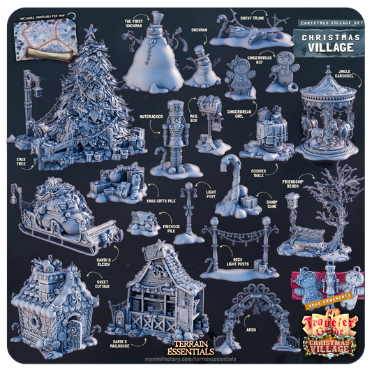 3D Printed Cast n Play Christmas Village Terrain Set 28mm 32mm D&D
