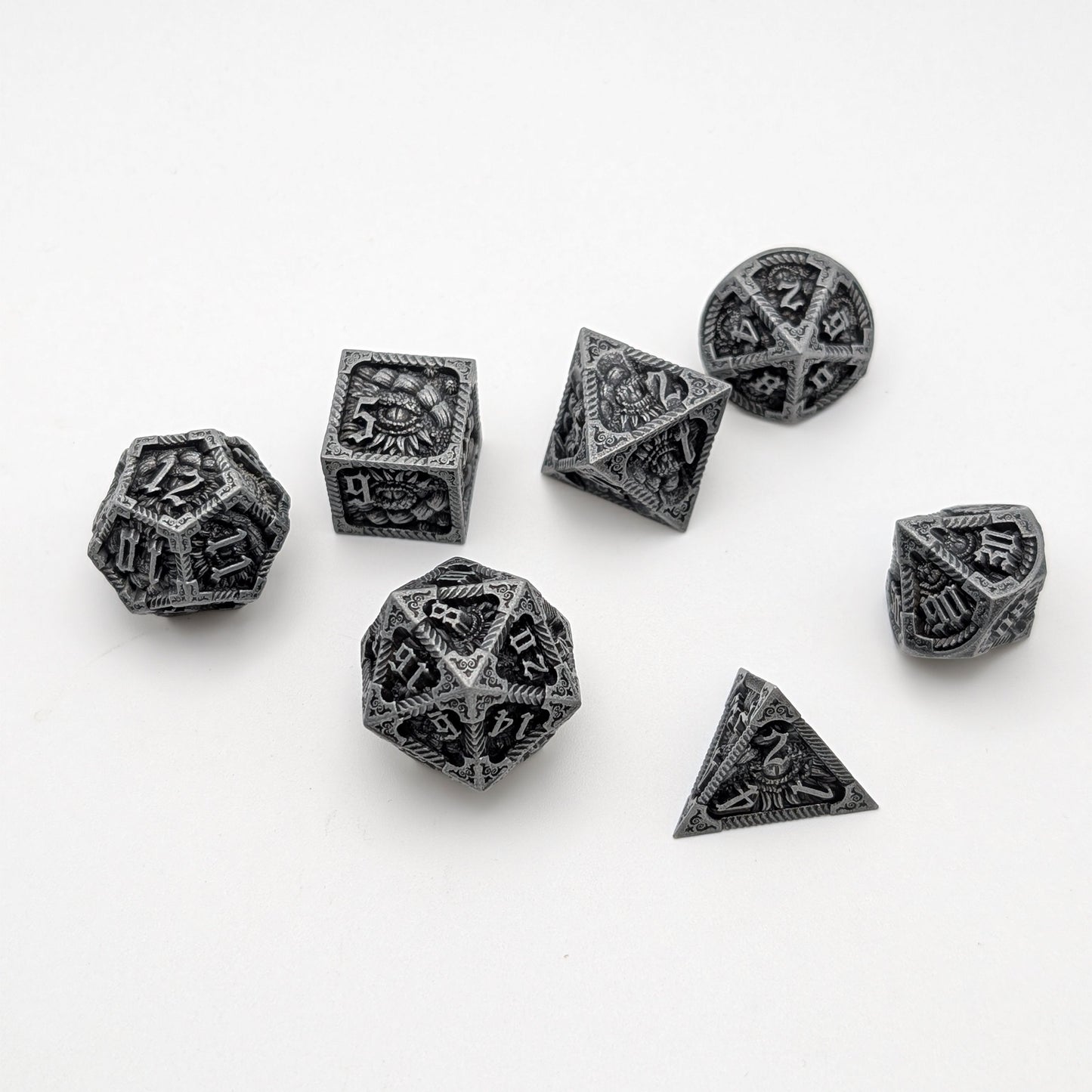 Elder Scroll (Silver) - 7 Piece DnD Dice Set | Metal RPG Gaming Dice