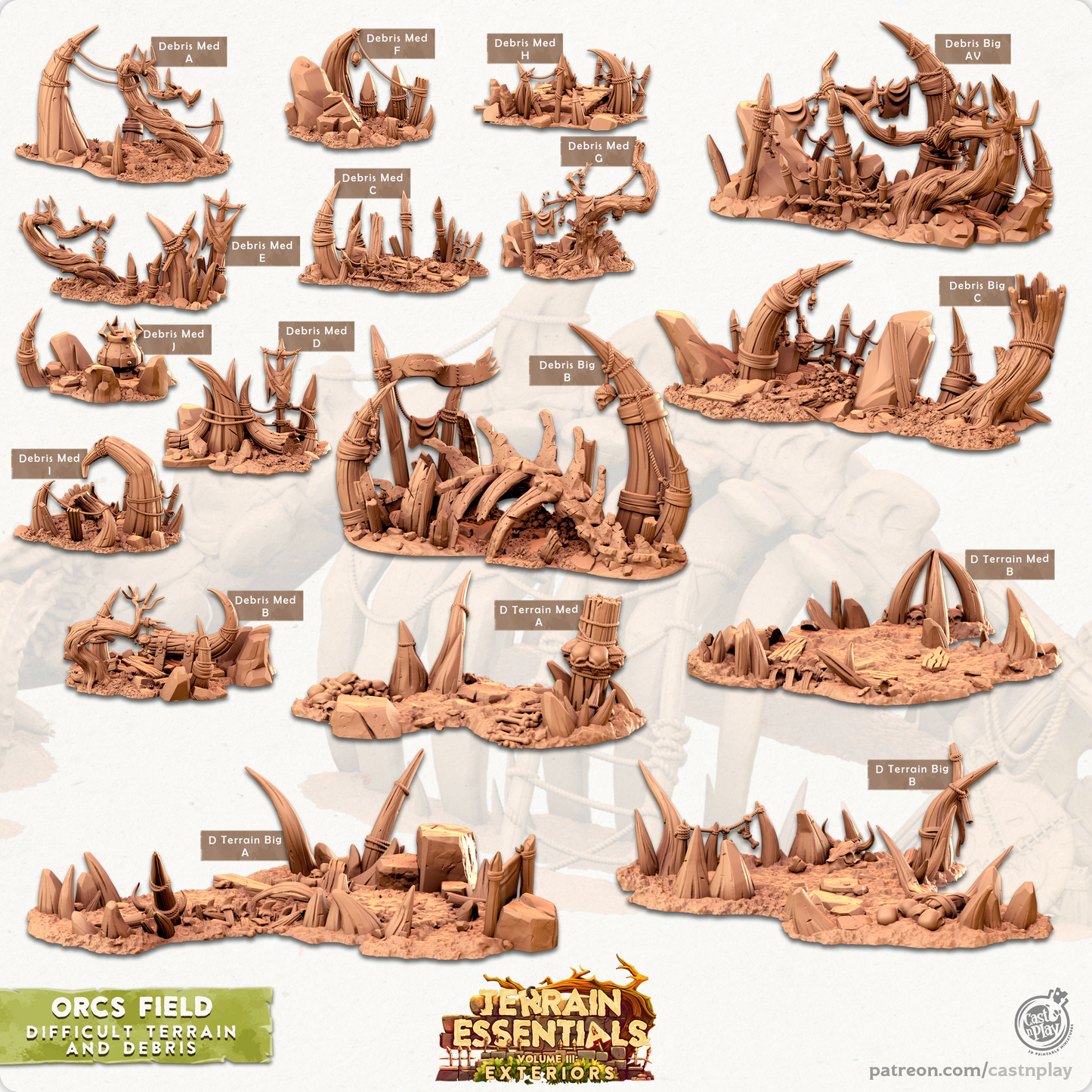 3D Printed Cast n Play Orcs Field Set Debris and Difficult Terrain 28mm 32mm D&D