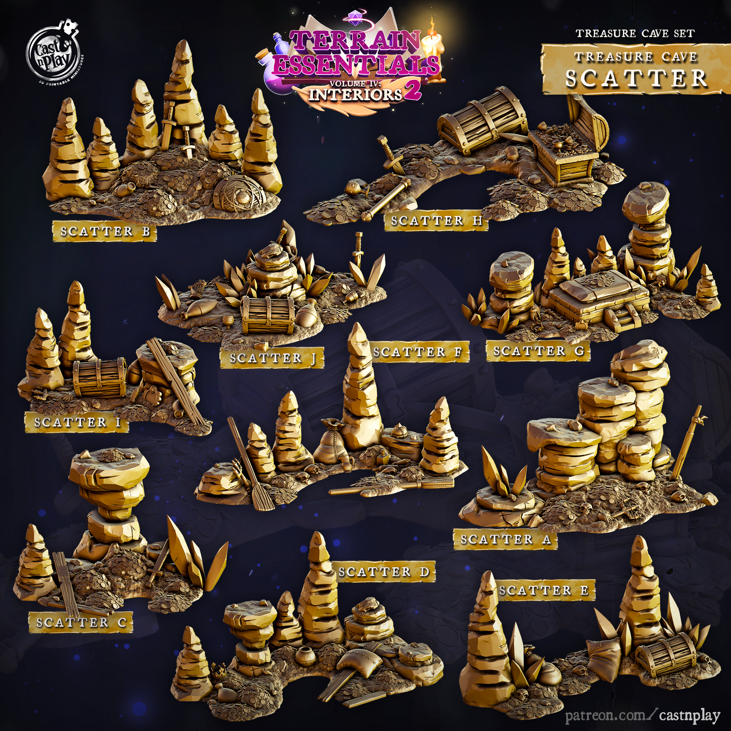 3D Printed Cast n Play Treasure Cave Scatter Terrain Set 28mm 32mm D&D