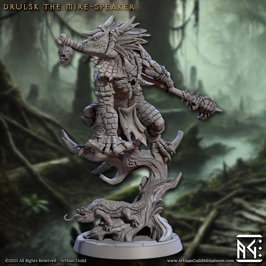 Drulsk the Mire-Speaker – Lizardfolk Shaman Miniature