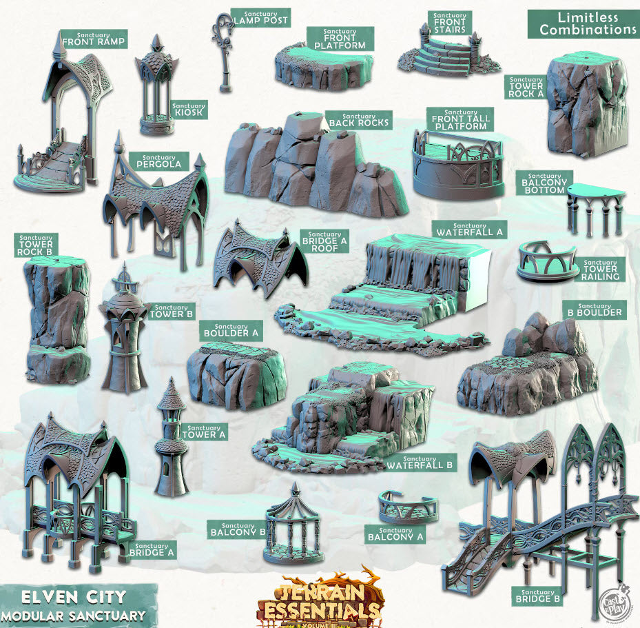 3D Printed Cast n Play Modular Sanctuary Elven City Set Terrain Essentials Vol III Exteriors 28mm 32mm D&D