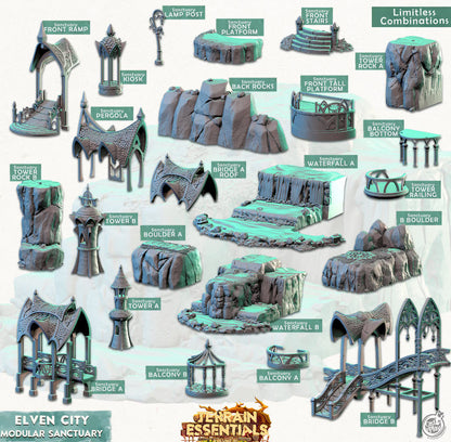 3D Printed Cast n Play Modular Sanctuary Elven City Set Terrain Essentials Vol III Exteriors 28mm 32mm D&D