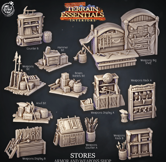 3D Printed Cast n Play Armors and Weapons Shop Terrain Essentials 28mm 32mm D&D