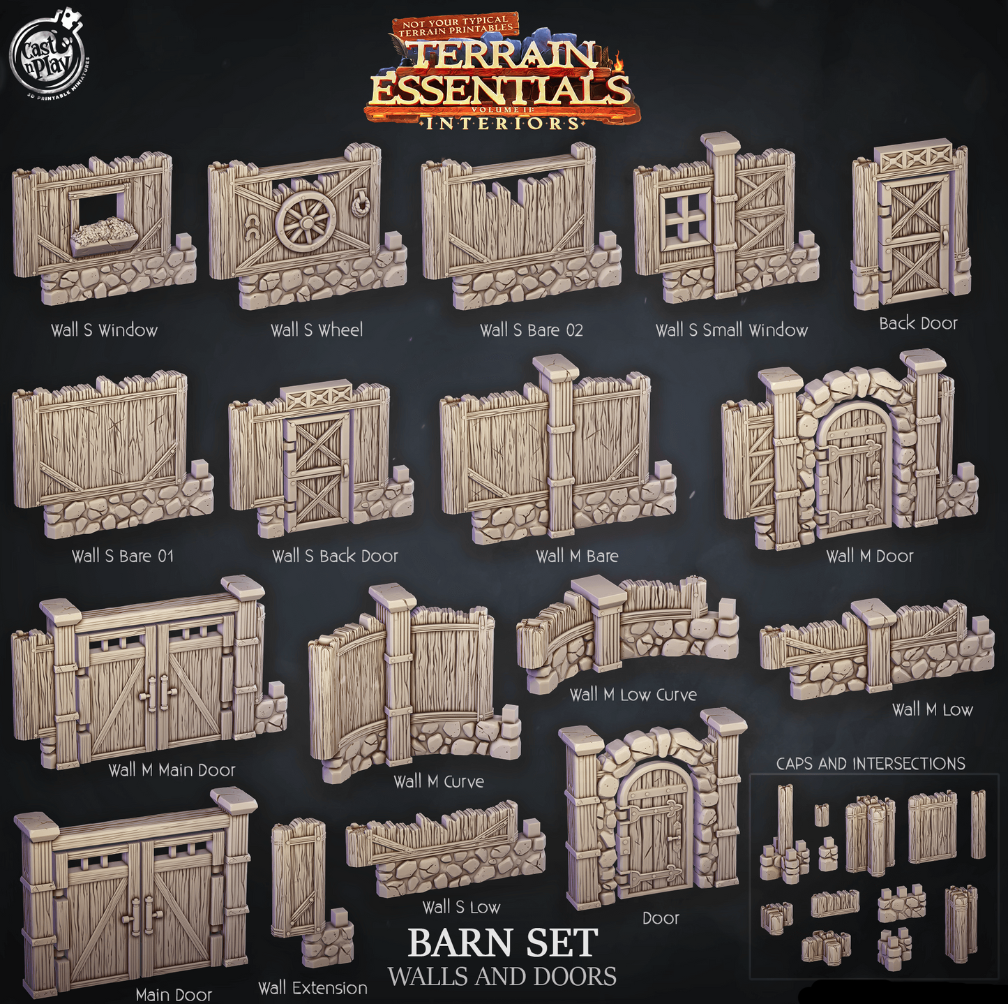 3D Printed Cast n Play Barn Walls and Doors Terrain Essentials 28mm 32mm D&D