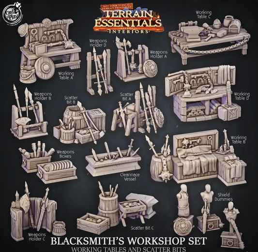 3D Printed Cast n Play Blacksmith's Workshop Tables and Bits Terrain Essentials 28mm 32mm D&D