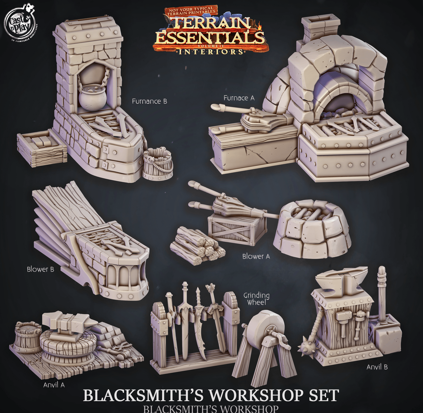3D Printed Cast n Play Blacksmith's Workshop Terrain Essentials 28mm 32mm D&D