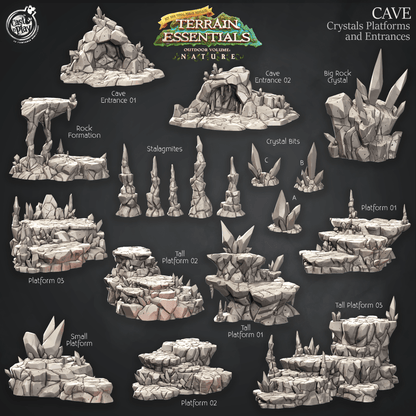 3D Printed Cast n Play Cave Crystals, Platforms and Entrances Set Terrain Essentials Nature 28mm 32mm D&D