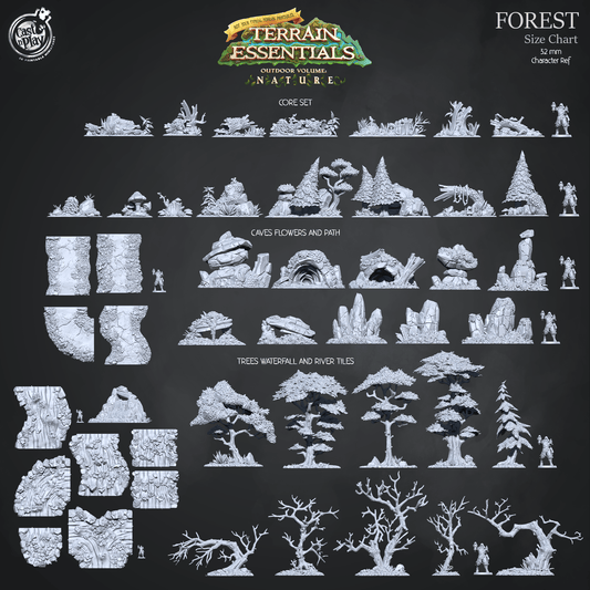 3D Printed Cast n Play Caves, Flowers and Path Forest Terrain Set Terrain Essentials Nature 28mm 32mm D&D