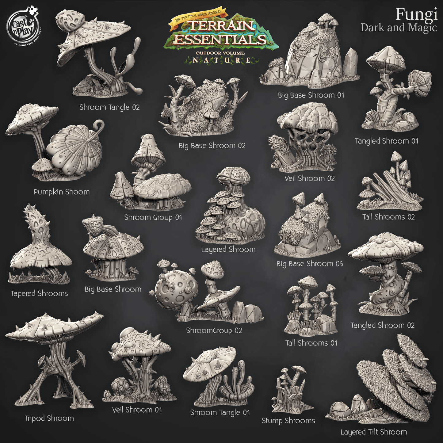 3D Printed Cast n Play Dark And Magic Fungi Fungi Terrain Set Terrain Essentials Nature 28mm 32mm D&D