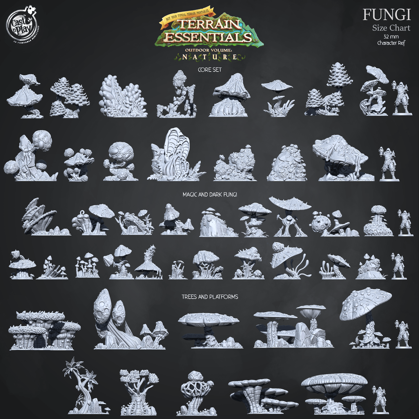 3D Printed Cast n Play Dark And Magic Fungi Fungi Terrain Set Terrain Essentials Nature 28mm 32mm D&D
