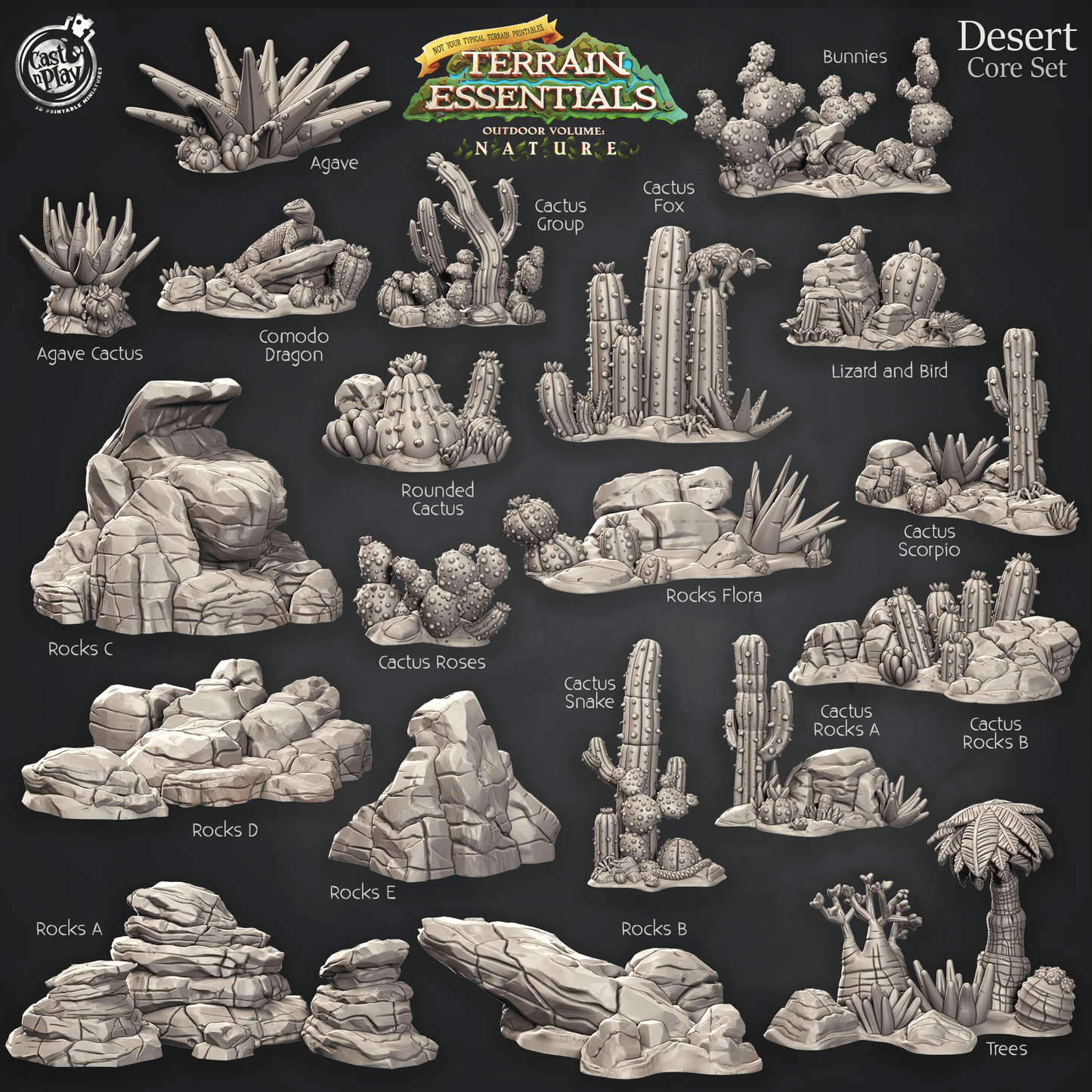 3D Printed Cast n Play Desert Core Set Terrain Essentials Nature 28mm 32mm D&D