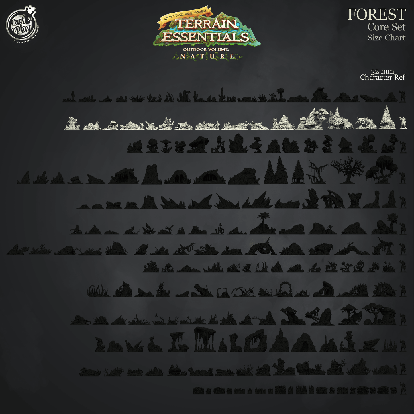 3D Printed Cast n Play Forest Core Set Forest Terrain Set Terrain Essentials Nature 28mm 32mm D&D