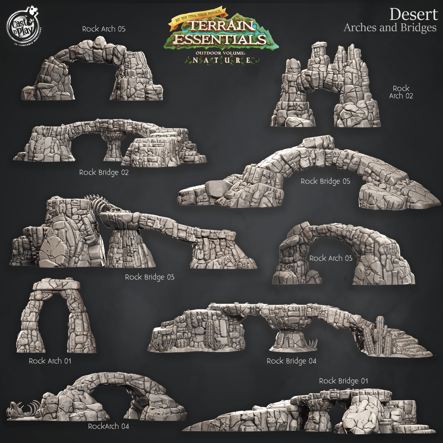 3D Printed Cast n Play Giant Bridges and Arches Desert Terrain Set Terrain Essentials Nature 28mm 32mm D&D