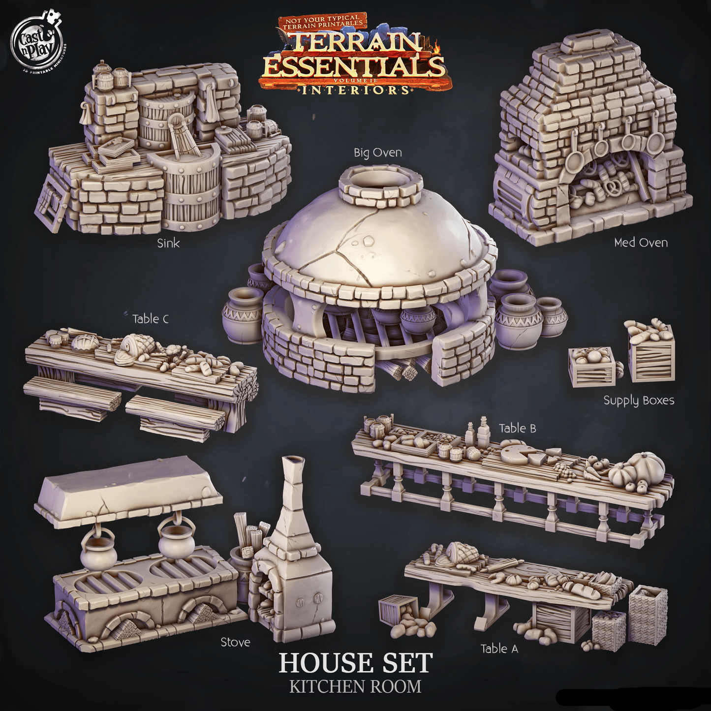 3D Printed Cast n Play House Set Kitchen Terrain Essentials 28mm 32mm D&D