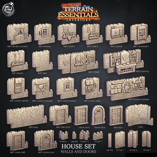 3D Printed Cast n Play House Walls and Doors Terrain Essentials 28mm 32mm D&D