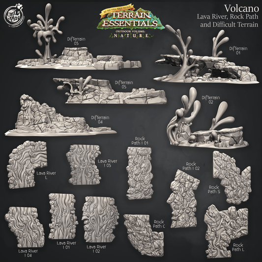 3D Printed Cast n Play Lava River, Rock Path and Difficult Terrain Volcano Terrain Set Terrain Essentials Nature 28mm 32mm D&D