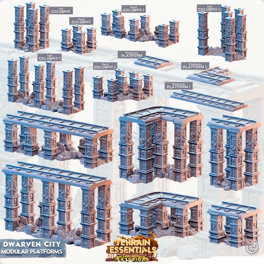 3D Printed Cast n Play Modular Platforms Terrain Essentials Vol III Exteriors Dwarven City Set 28mm 32mm D&D