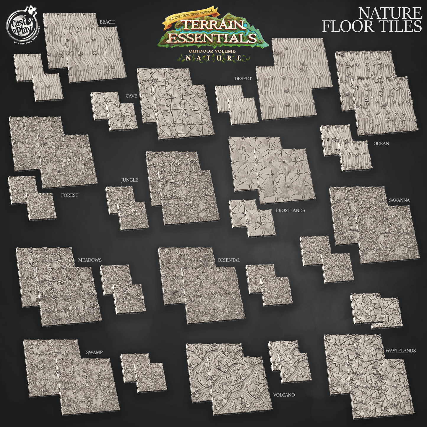 3D Printed Cast n Play Nature Floor Tiles Set Terrain Essentials Nature 28mm 32mm D&D
