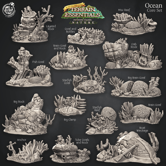 3D Printed Cast n Play Ocean Core Set Ocean Terrain Set Terrain Essentials Nature 28mm 32mm D&D