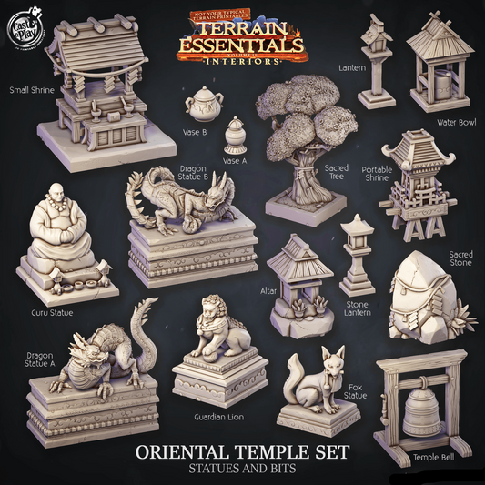 3D Printed Cast n Play Oriental Temple Statues And Bits Terrain Essentials 28mm 32mm D&D