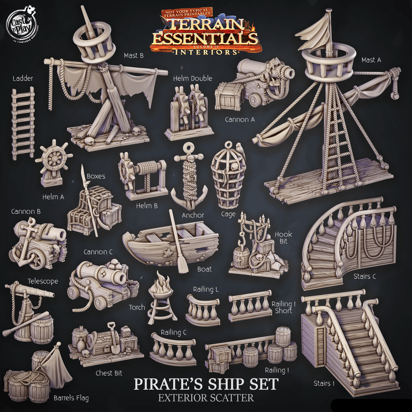 3D Printed Cast n Play Pirate Ship Exterior Scatter Terrain Essentials 28mm 32mm D&D