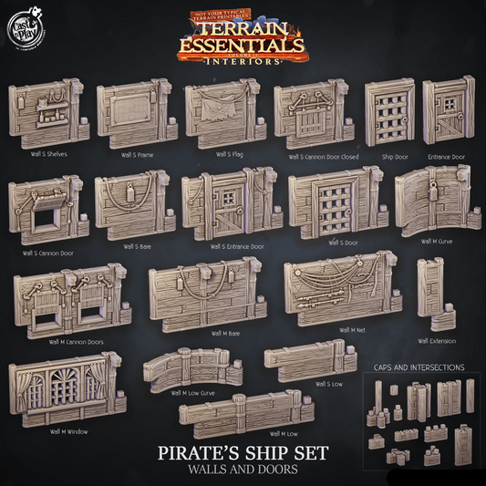 3D Printed Cast n Play Pirate Ship Walls and Doors Terrain Essentials 28mm 32mm D&D