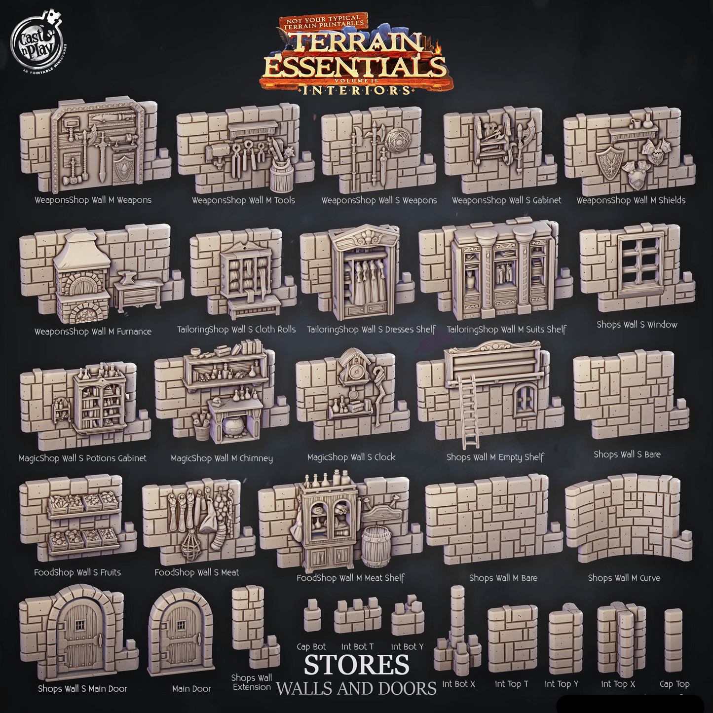 3D Printed Cast n Play Stores Walls And Doors Terrain Essentials 28mm 32mm D&D