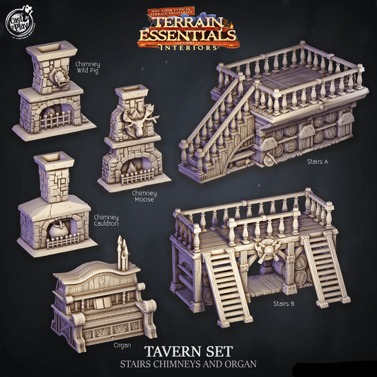 3D Printed Cast n Play Tavern Stairs Chimney and Organ Terrain Essentials 28mm 32mm D&D