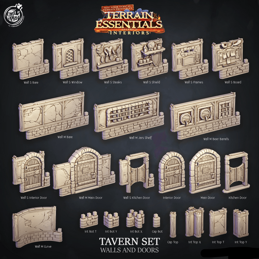 3D Printed Cast n Play Tavern Walls and Doors Terrain Essentials 28mm 32mm D&D