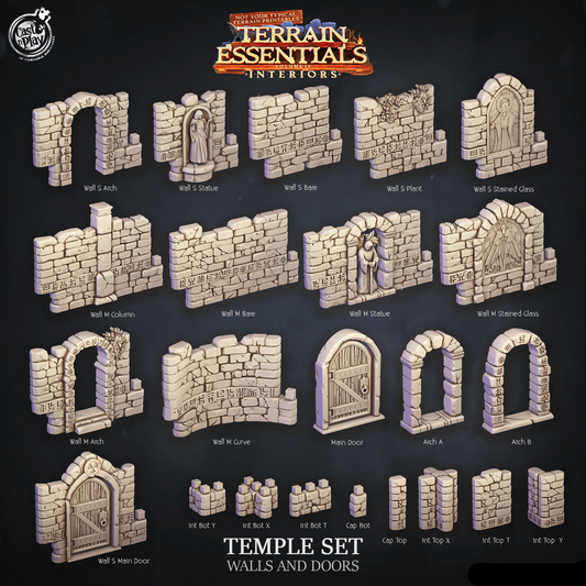 3D Printed Cast n Play Temple Walls and Doors Terrain Essentials 28mm 32mm D&D