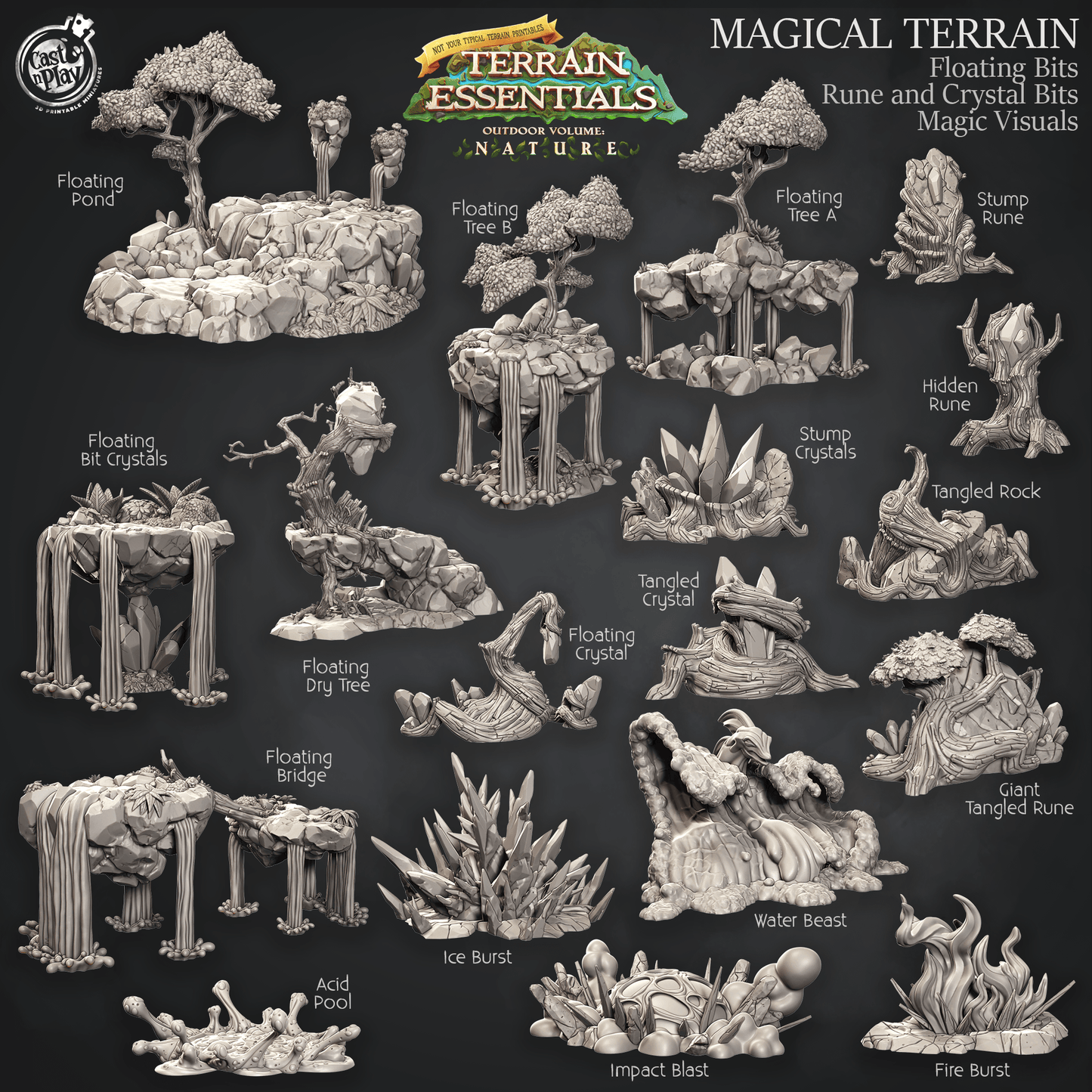3D Printed Cast n Play Terrain Essentials Nature - Magical Terrain Set 28mm 32mm D&D