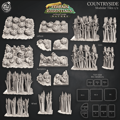 3D Printed Cast n Play Terrain Essentials Nature Meadows & Countryside Terrain - Countryside Modular Tiles Set 28mm 32mm D&D