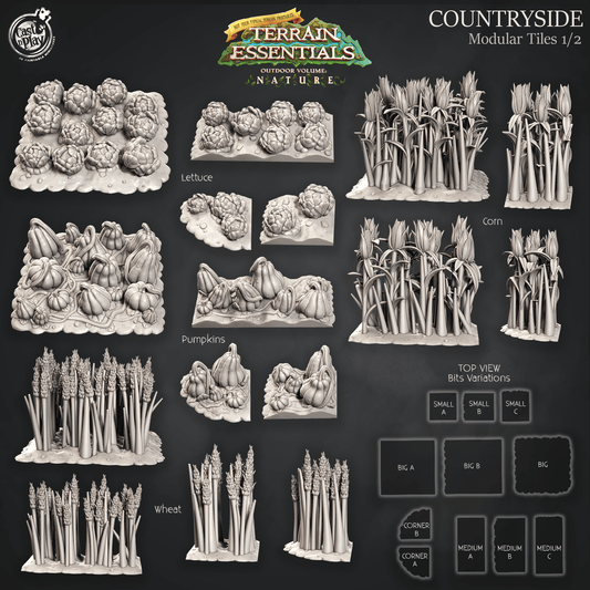 3D Printed Cast n Play Terrain Essentials Nature Meadows & Countryside Terrain - Countryside Modular Tiles Set 28mm 32mm D&D