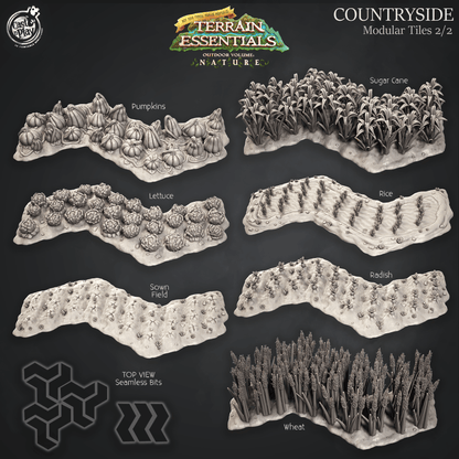 3D Printed Cast n Play Terrain Essentials Nature Meadows & Countryside Terrain - Countryside Modular Tiles Set 28mm 32mm D&D