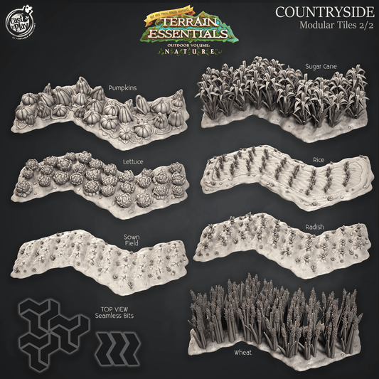3D Printed Cast n Play Terrain Essentials Nature Meadows & Countryside Terrain - Countryside Modular Tiles Set 28mm 32mm D&D