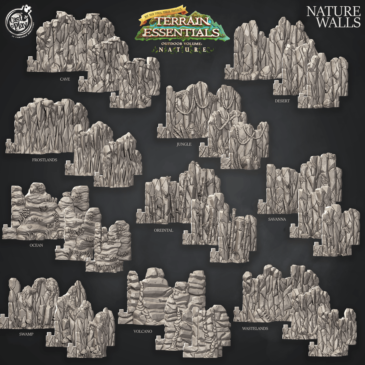 3D Printed Cast n Play Terrain Essentials Nature - Nature Wall  28mm 32mm D&D