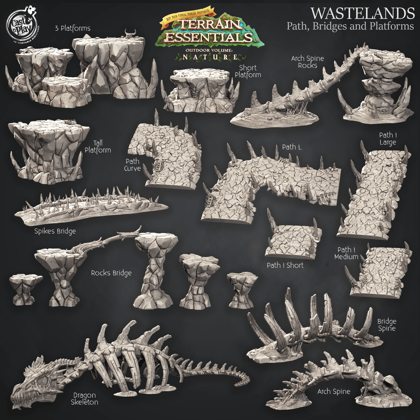 3D Printed Cast n Play Terrain Essentials Nature Wastelands Terrain - Path, Bridges and Platforms  Set 28mm 32mm D&D