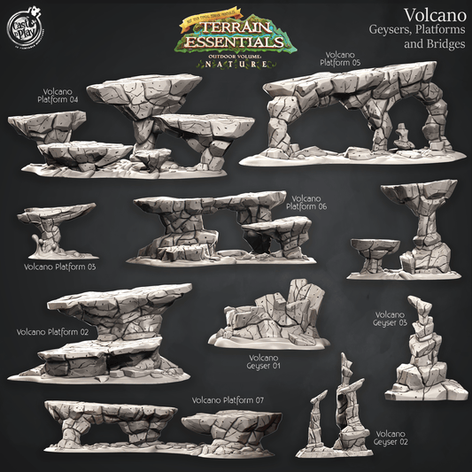 3D Printed Cast n Play Volcano Terrain Geysers, Platforms and Bridges Set Terrain Essentials 28mm 32mm D&D